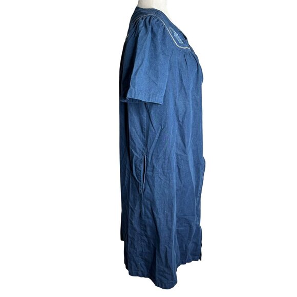 Go Softly Patio Blue Embroidered Denim Dress Small Zip Front Short Sleeves - Picture 5 of 6